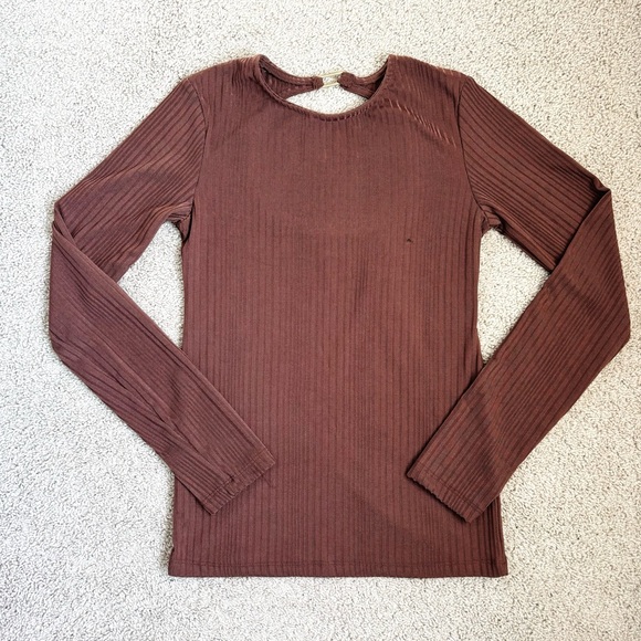 asos stradivarius rose brown ribbed long sleeve top - Picture 4 of 13